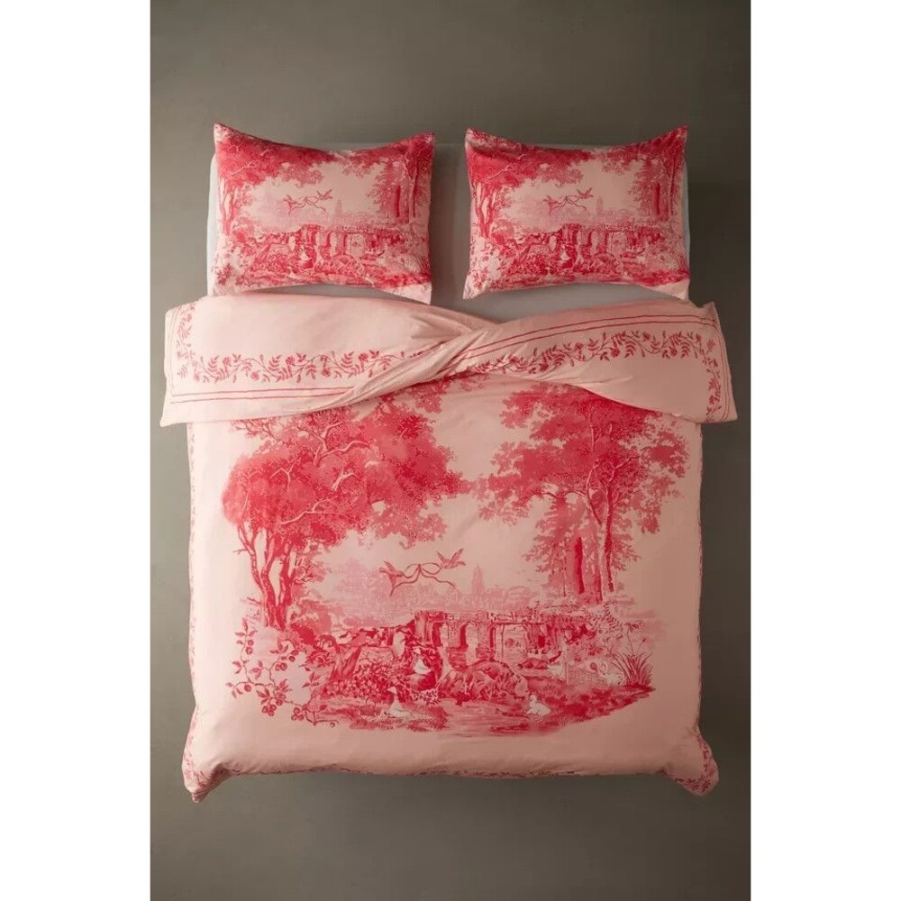 Urban Outfitters UO Home Cotton Pink Goose Toile Breezy Duvet Cover Twin/Twin XL